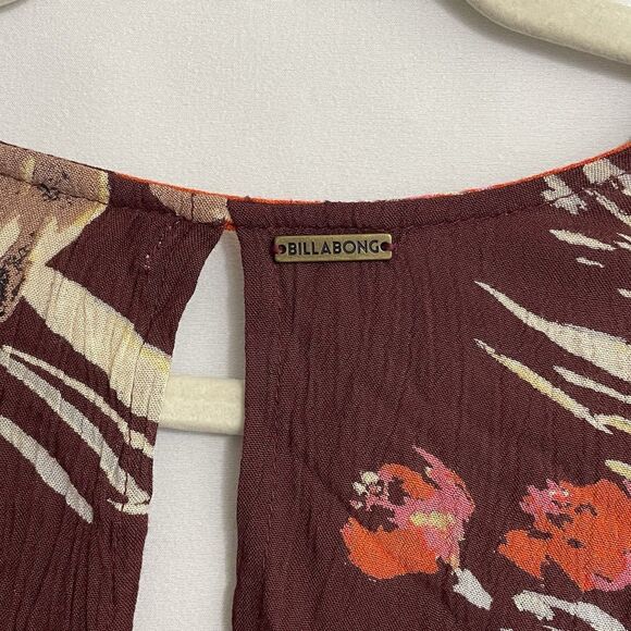 BILLABONG Floral Faux Wrap Mini Dress Flare Sleeve Cutout Back Women’s Size XS - Picture 14 of 16